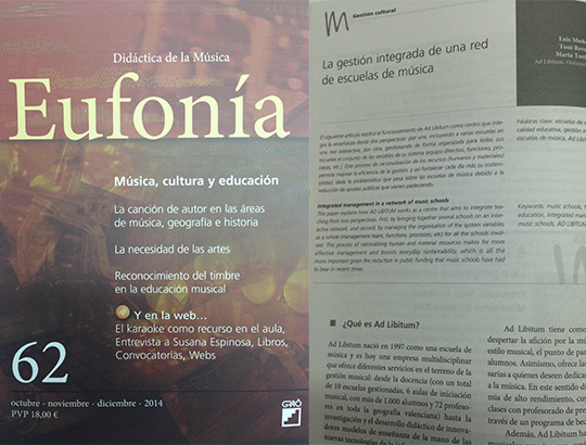 La prestigiosa revista Eufonía destaca AD LIBITUM como ejemplo en la gestión de una red de escuelas de música